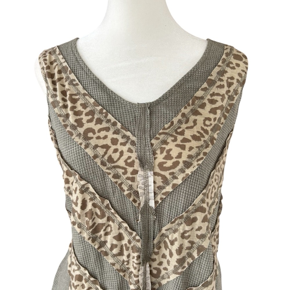 Pol Leopard Print Sleeveless Dress Womens L Boutique Olive Cheetah Patchwork NWT - Picture 2 of 7